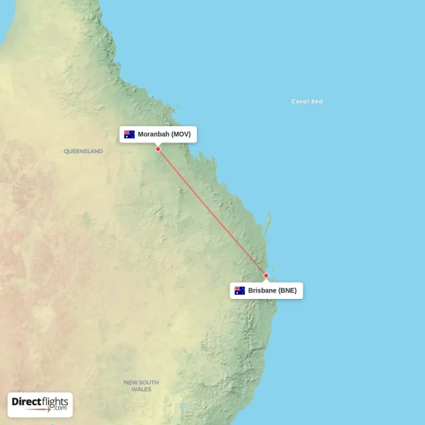 Brisbane - Moranbah direct flight map