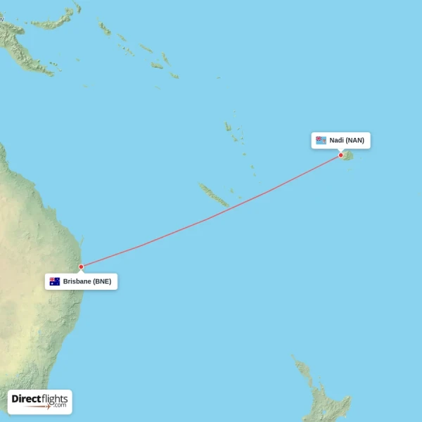 Brisbane - Nadi direct flight map