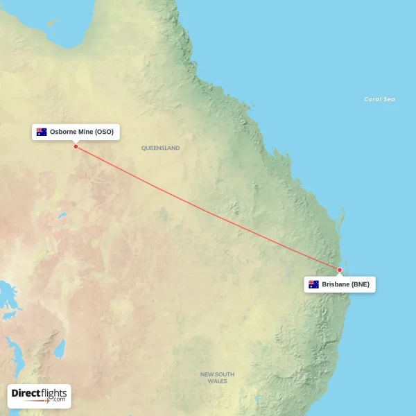 Brisbane - Osborne Mine direct flight map