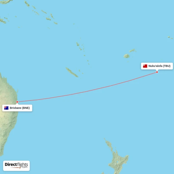 Brisbane - Nuku'alofa direct flight map