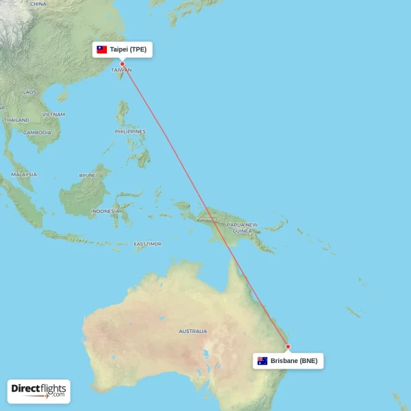 Brisbane - Taipei direct flight map