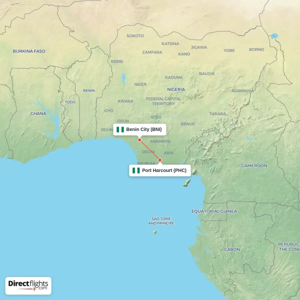 Benin City - Port Harcourt direct flight map