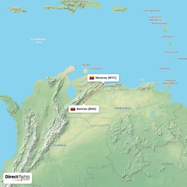 Barinas - Maracay direct flight map