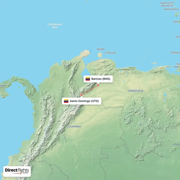 Barinas - Santo Domingo direct flight map