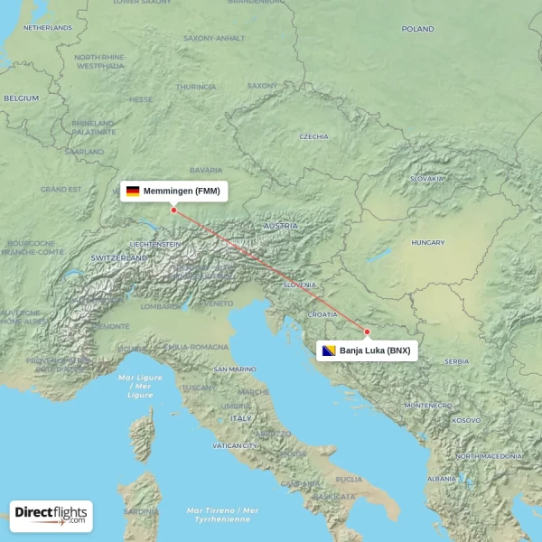 Banja Luka - Memmingen direct flight map