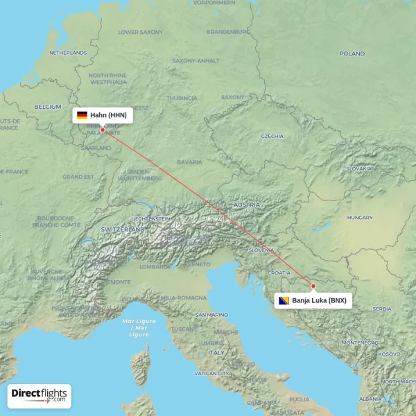 Banja Luka - Hahn direct flight map