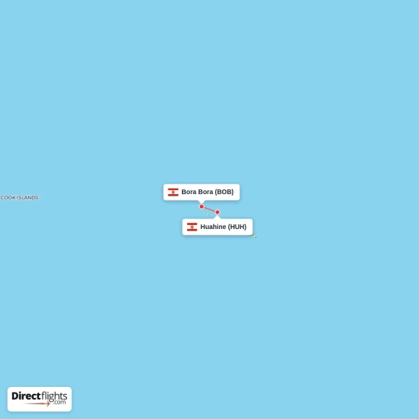Bora Bora - Huahine direct flight map