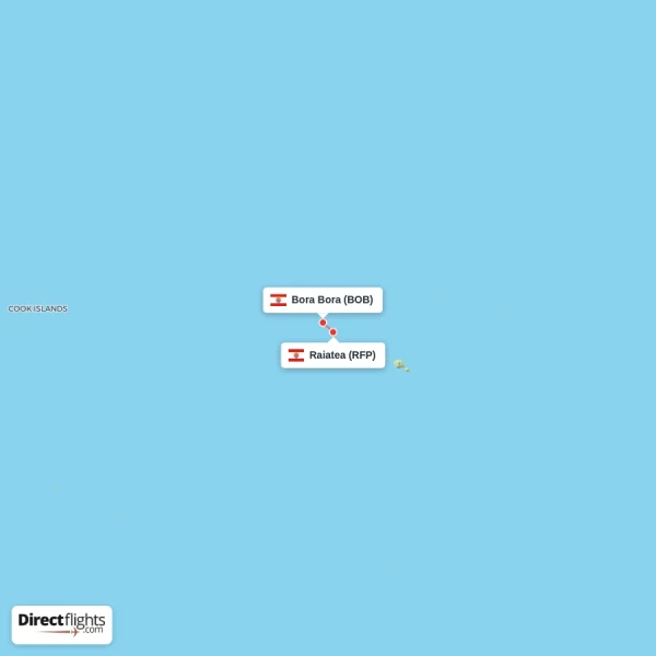 Bora Bora - Raiatea direct flight map