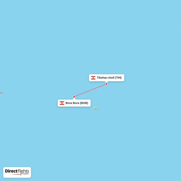 Bora Bora - Tikehau Atoll direct flight map