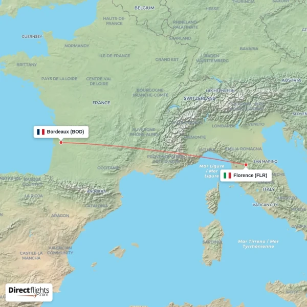 Bordeaux - Florence direct flight map