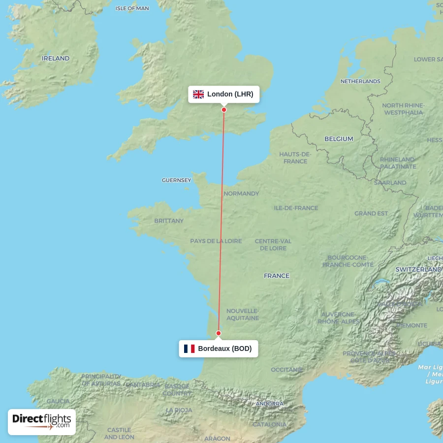 BOD - LHR route map