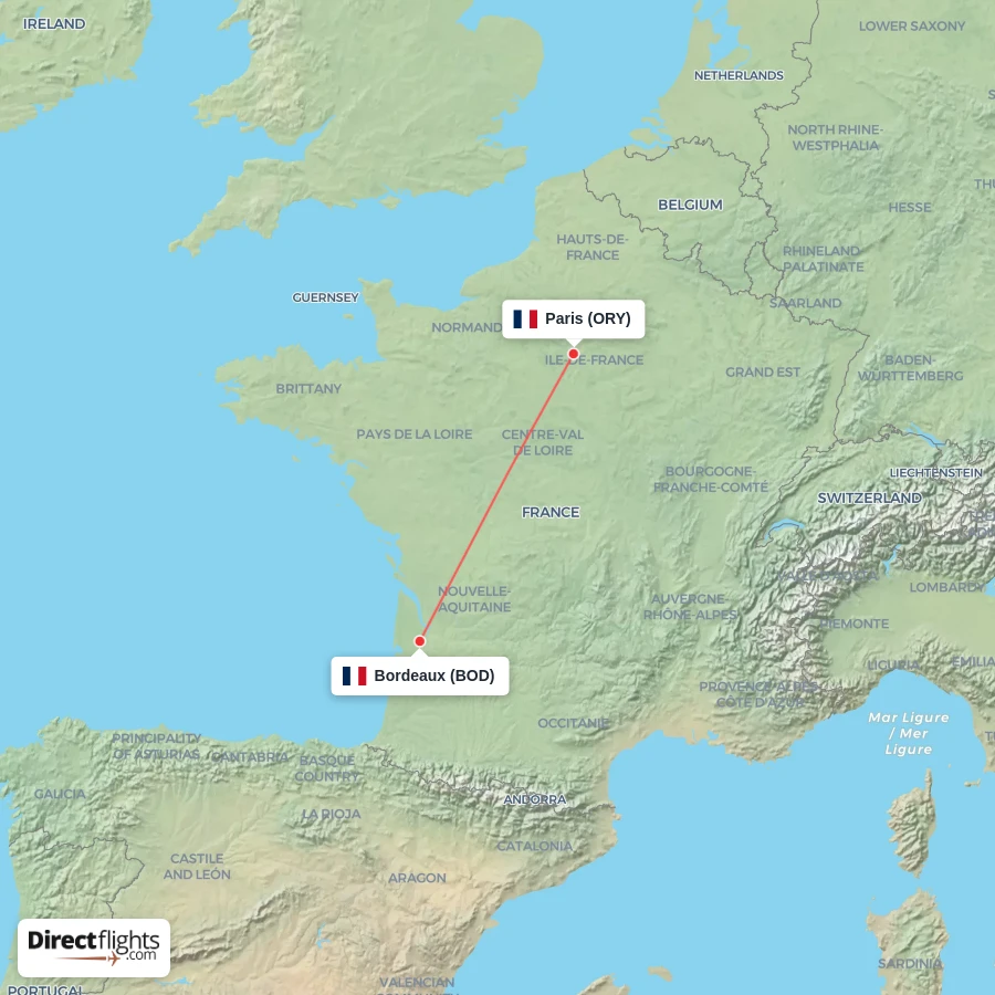 BOD - ORY route map