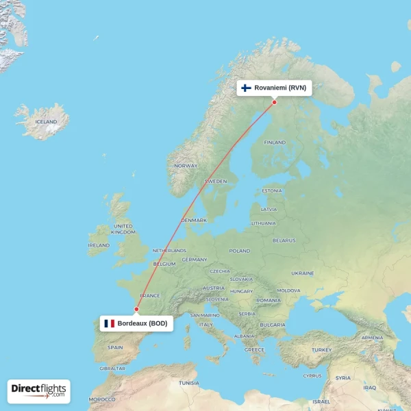 Bordeaux - Rovaniemi direct flight map