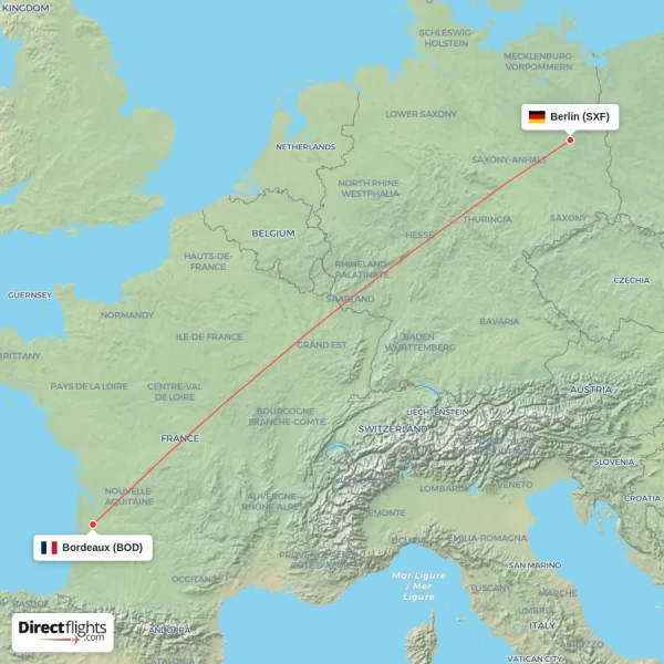 Bordeaux - Berlin direct flight map