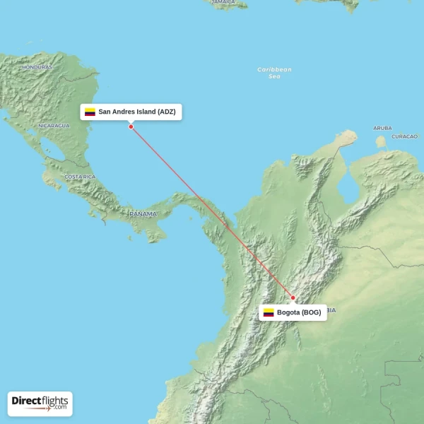 Bogota - San Andres Island direct flight map