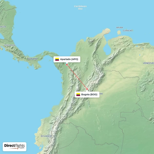 Bogota - Apartado direct flight map