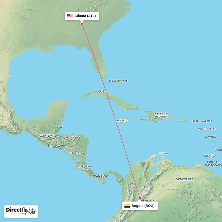 BOG - ATL route map