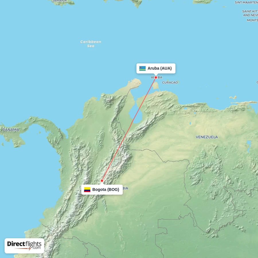 BOG - AUA route map