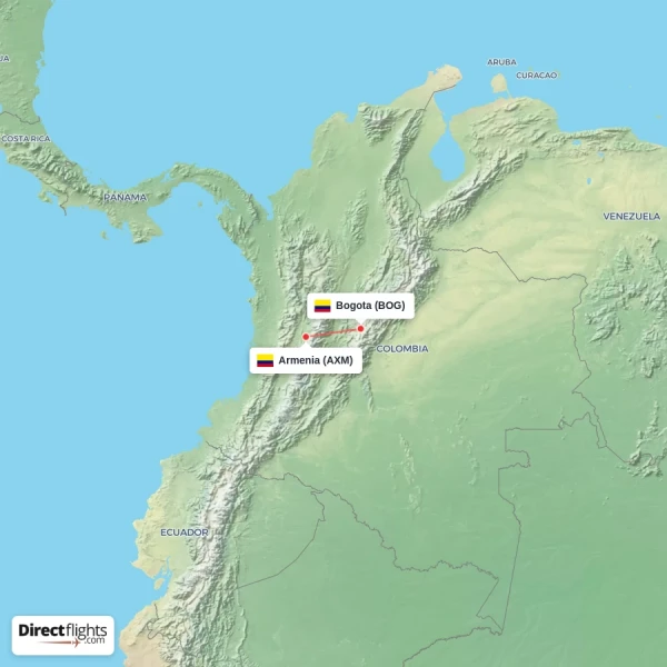 Bogota - Armenia direct flight map