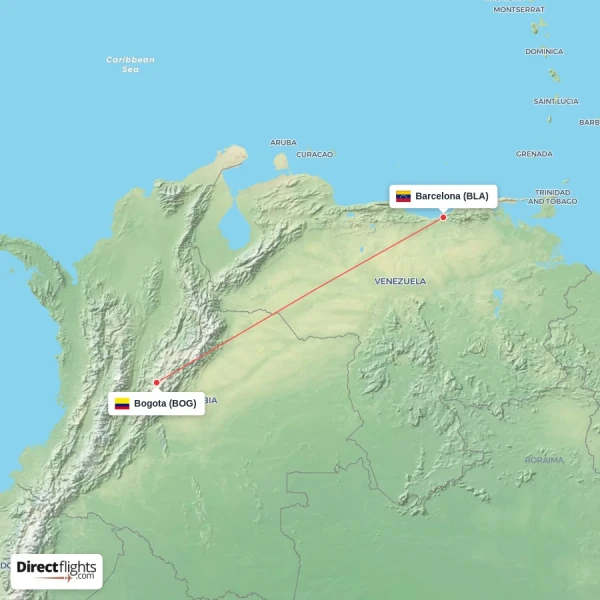 Bogota - Barcelona direct flight map