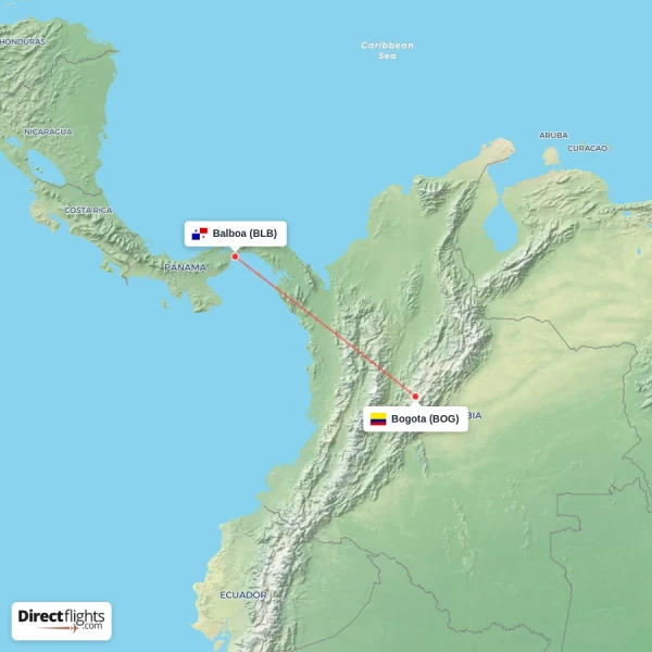 Bogota - Balboa direct flight map