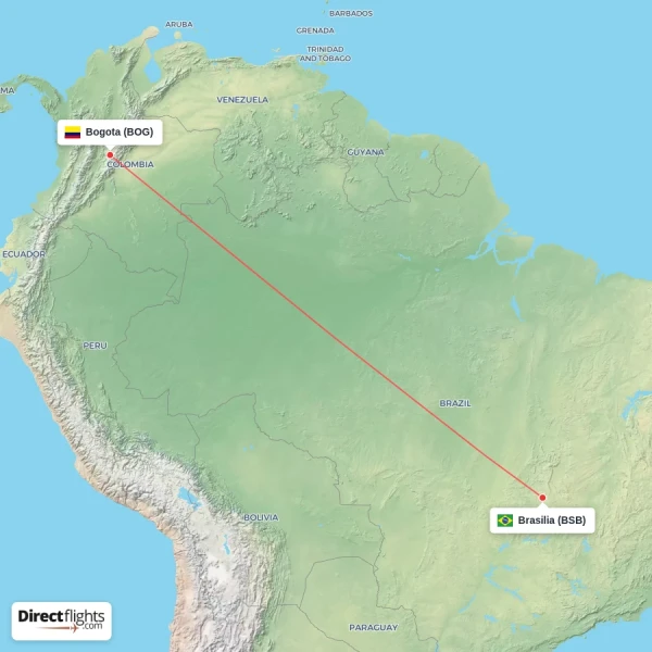 Bogota - Brasilia direct flight map