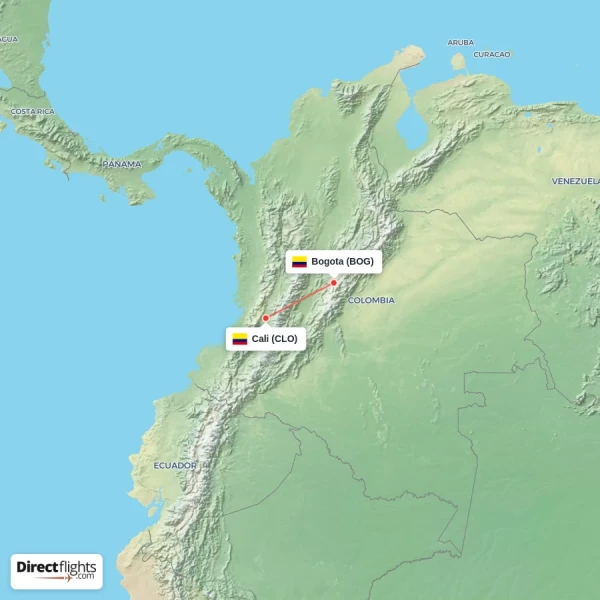 Bogota - Cali direct flight map