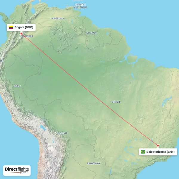 Bogota - Belo Horizonte direct flight map