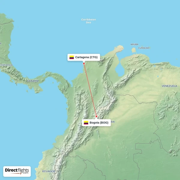 Bogota - Cartagena direct flight map