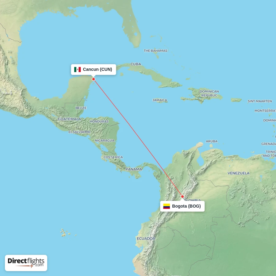 BOG - CUN route map