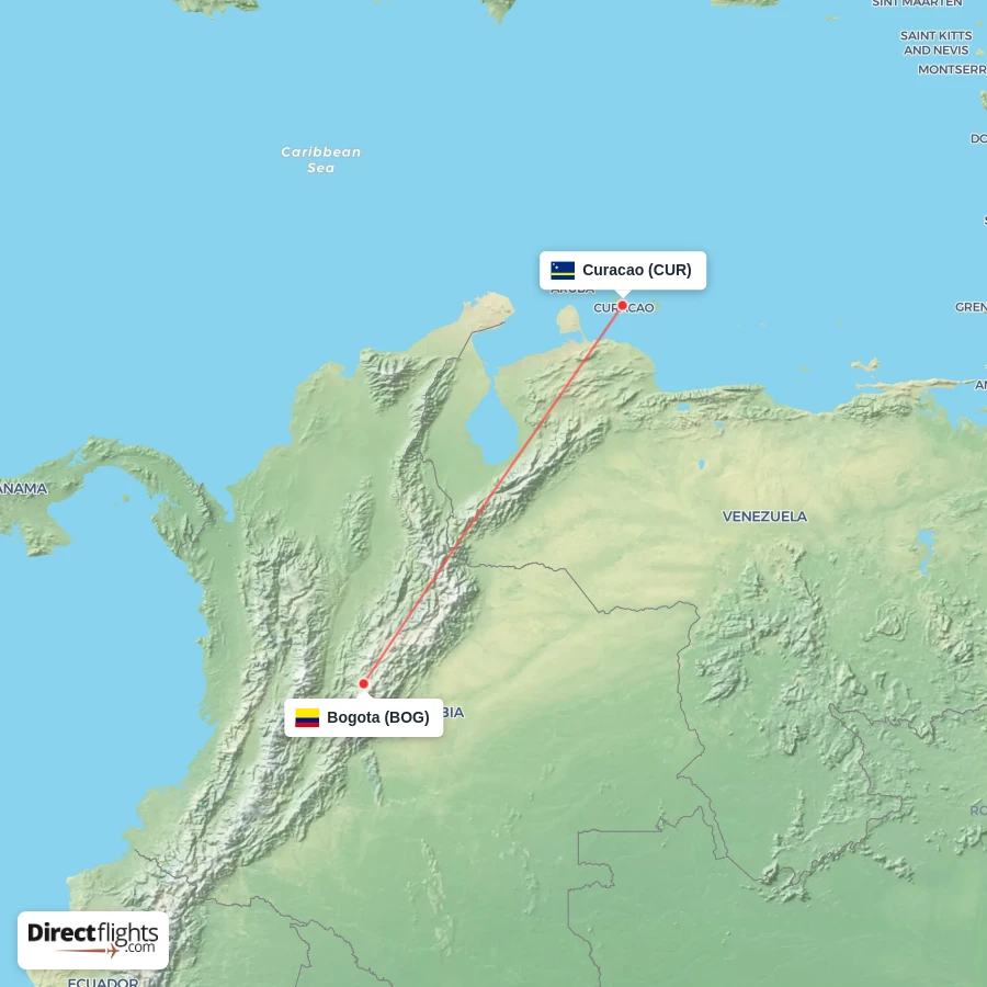 BOG - CUR route map