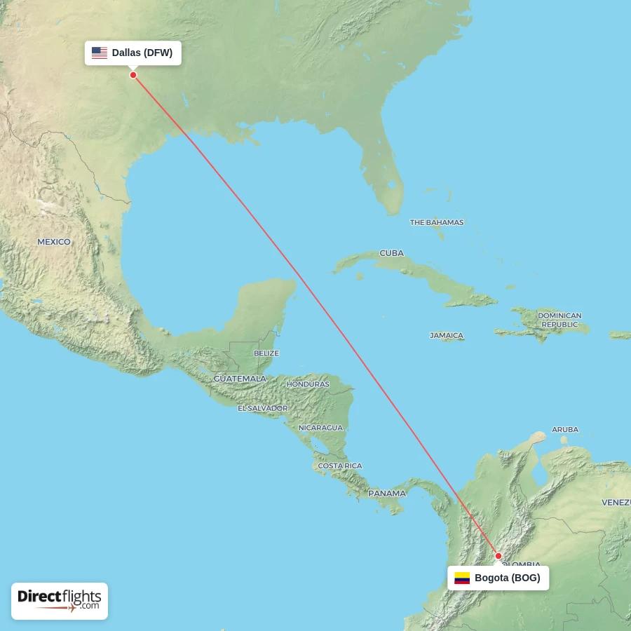 BOG - DFW route map