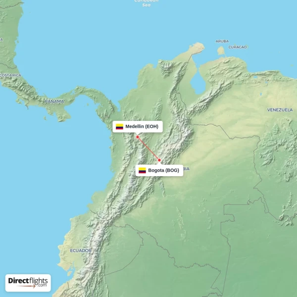 Bogota - Medellin direct flight map