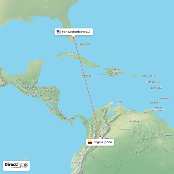 Bogota - Fort Lauderdale direct flight map