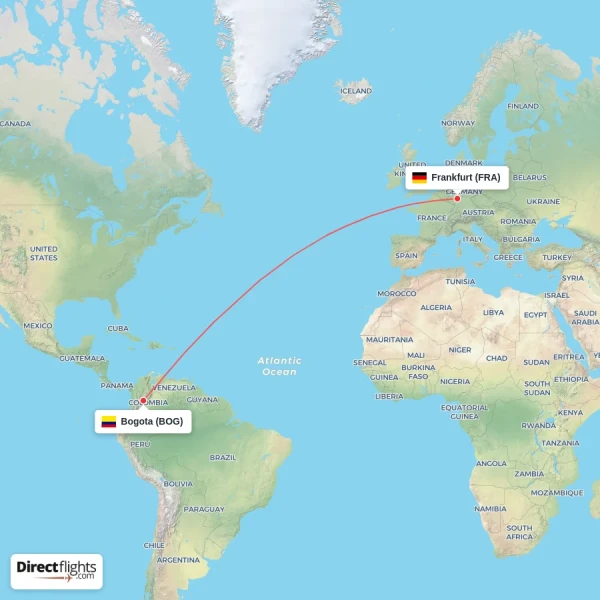 Bogota - Frankfurt direct flight map
