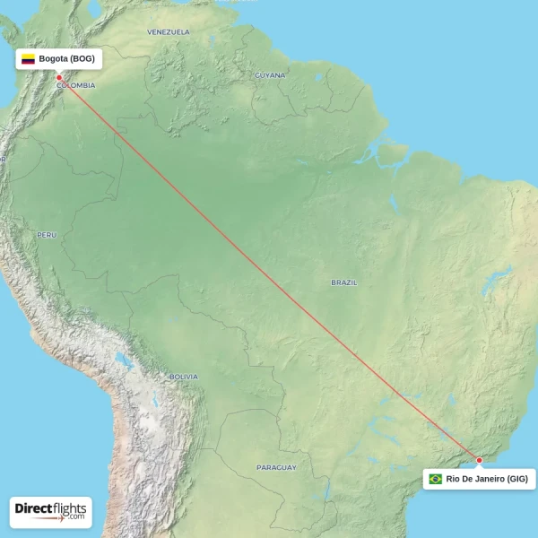 Bogota - Rio De Janeiro direct flight map