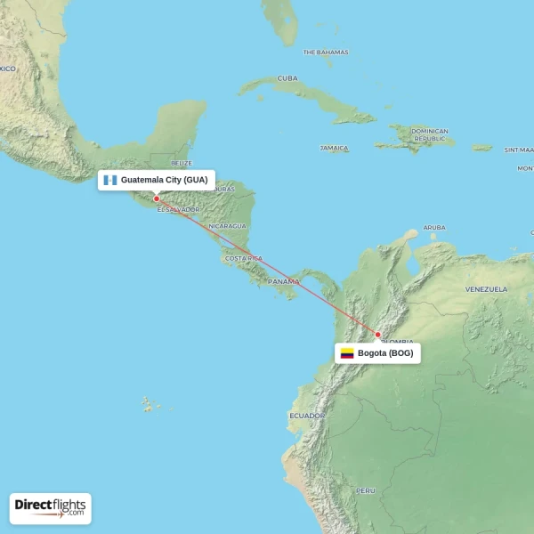 Bogota - Guatemala City direct flight map