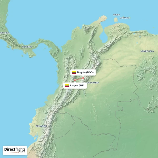 Bogota - Ibague direct flight map