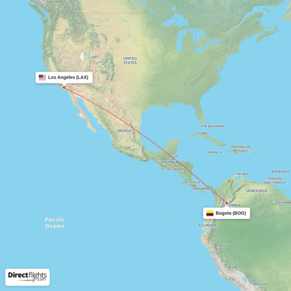 Bogota - Los Angeles direct flight map