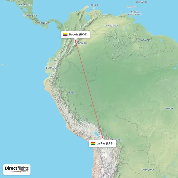 Bogota - La Paz direct flight map