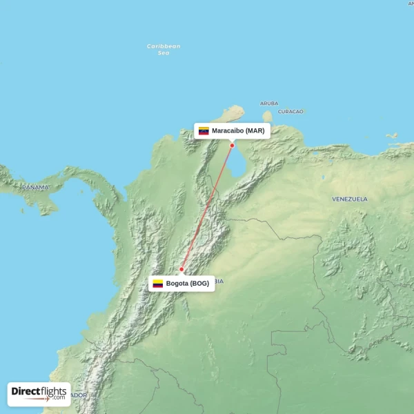 Bogota - Maracaibo direct flight map