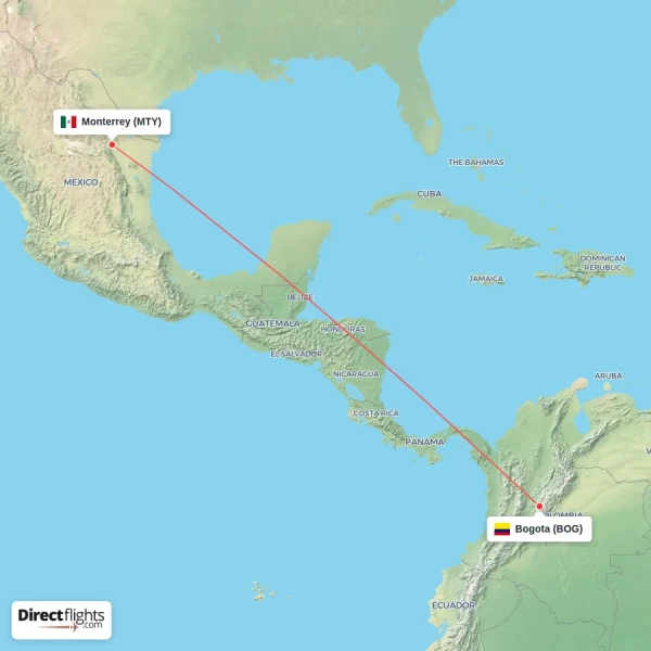 Bogota - Monterrey direct flight map