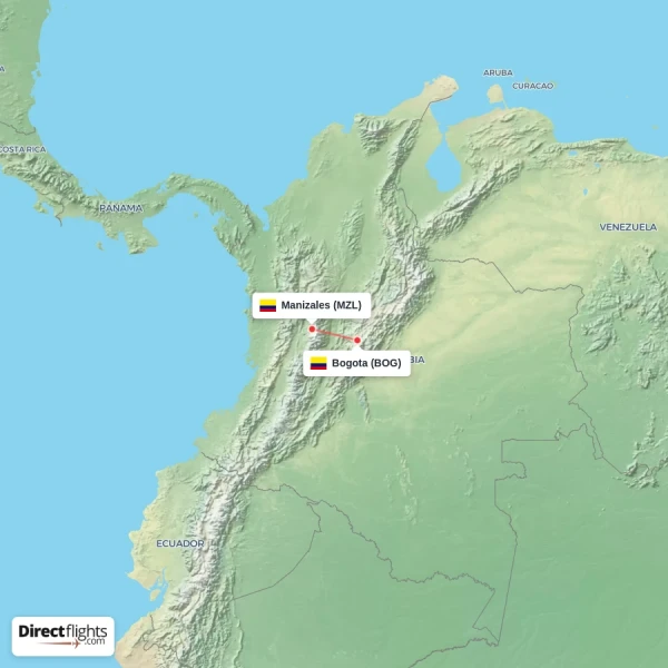 Bogota - Manizales direct flight map