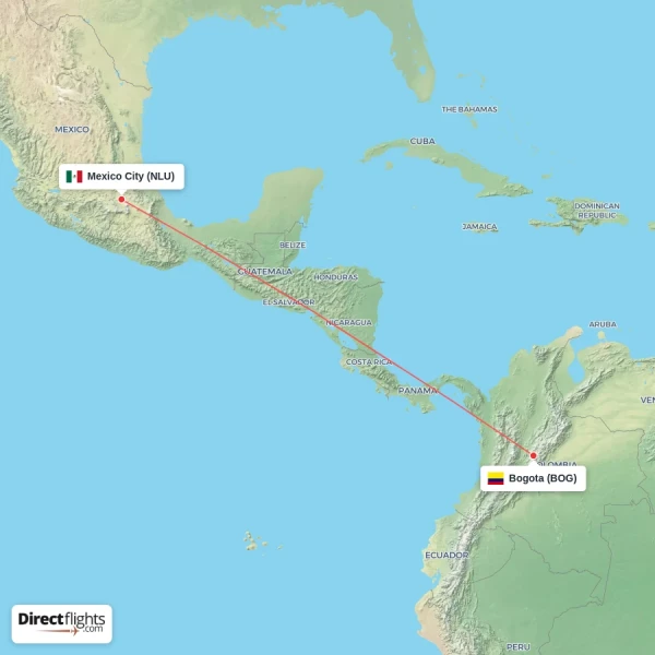 Bogota - Mexico City direct flight map