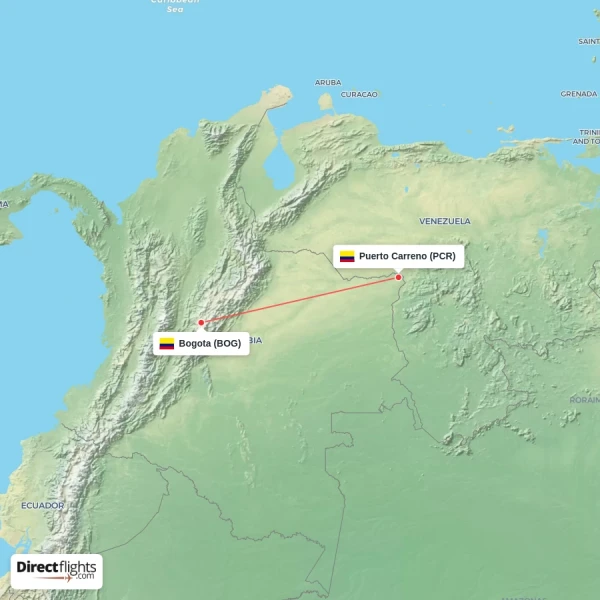 Bogota - Puerto Carreno direct flight map