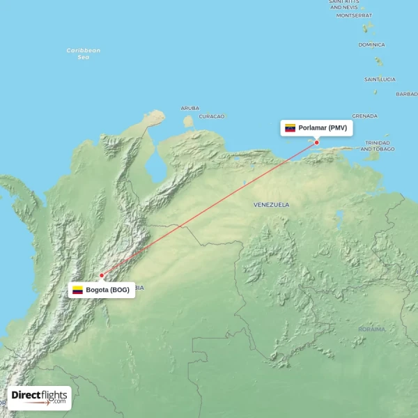 Bogota - Porlamar direct flight map