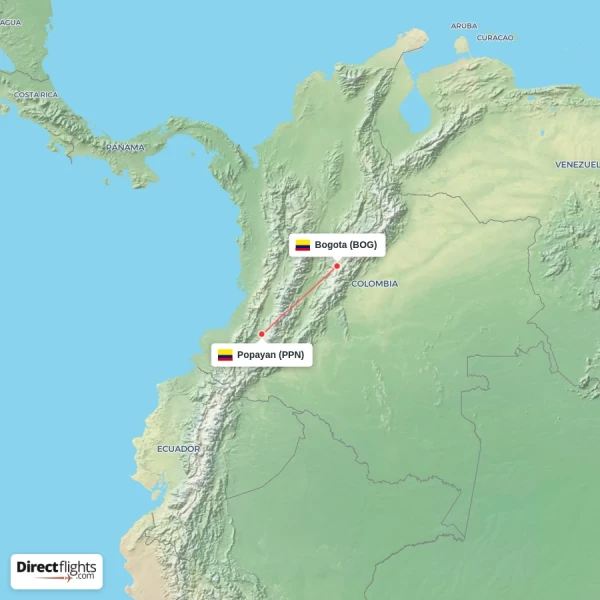 Bogota - Popayan direct flight map