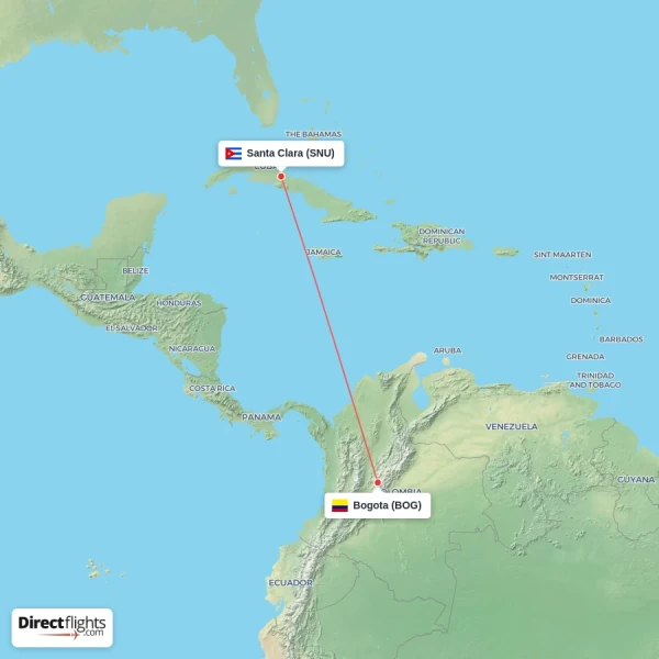 Bogota - Santa Clara direct flight map