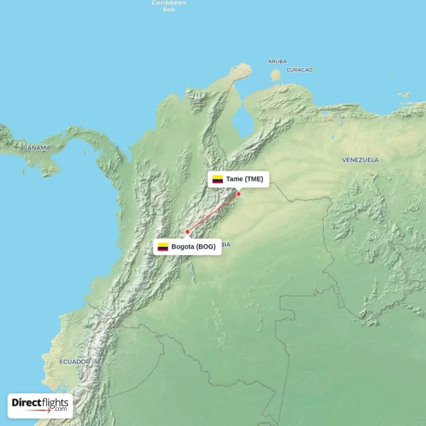 Bogota - Tame direct flight map