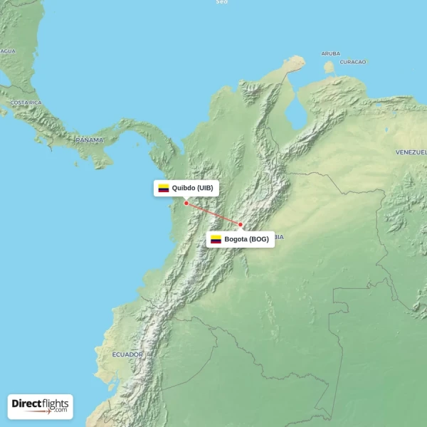 Bogota - Quibdo direct flight map
